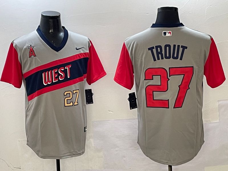 Men Los Angeles Angels #27 Trout Grey Throwback Game 2025 Nike MLB Jersey style 4->los angeles angels->MLB Jersey